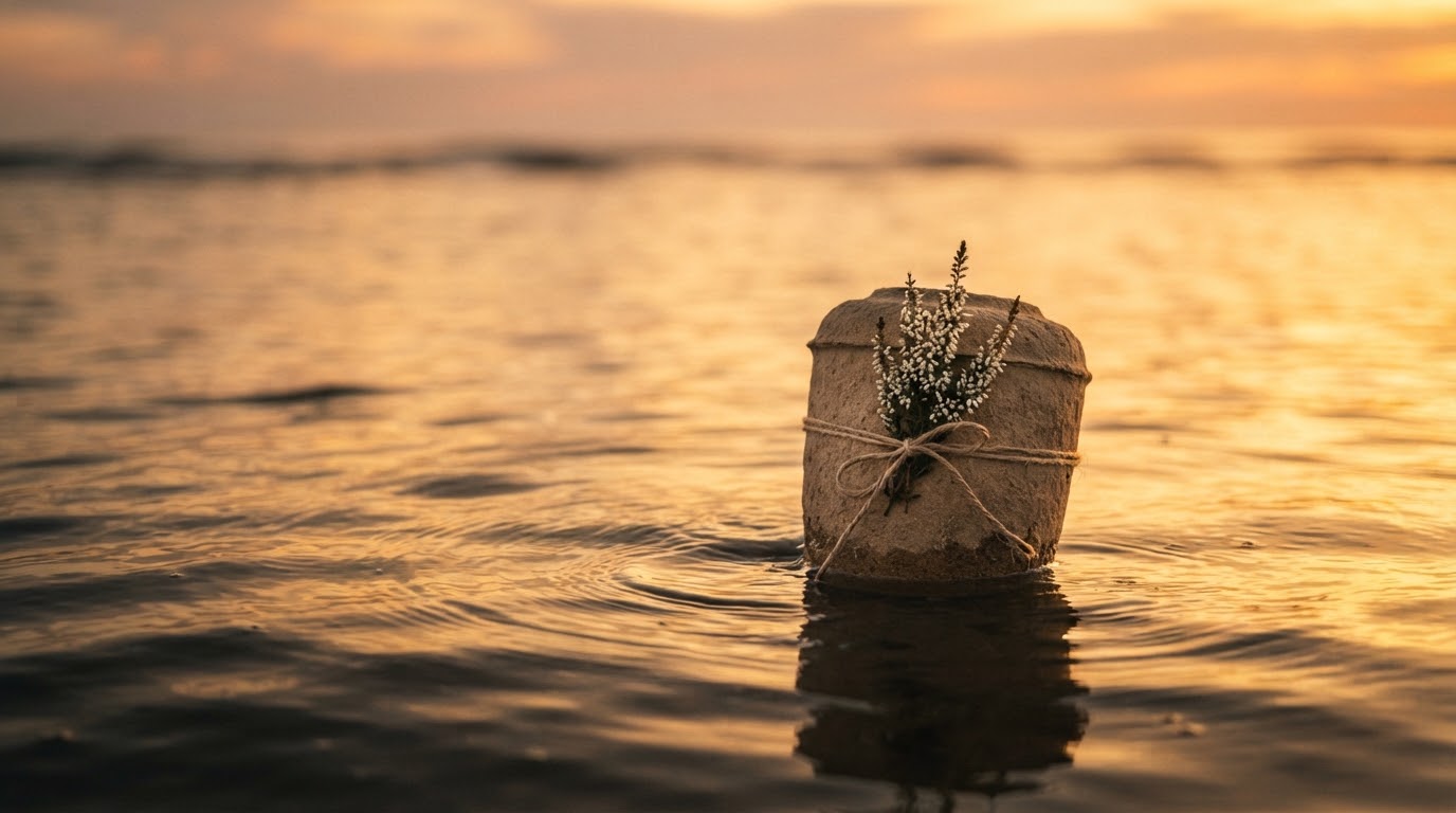Ruhiger Meereshorizont in der Abenddämmerung mit sanften Wellen